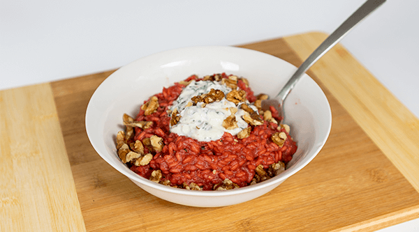 BEETROOT RISOTTO, HERBED REDUCED FAT RICOTTA AND WALNUTS – ONEST US